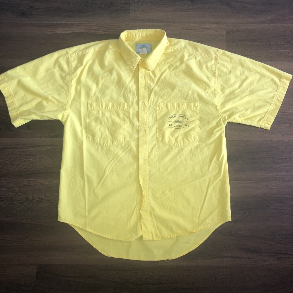 vtg 80's 90's BUGLE BOY shirt Large Yellow Rare Special Forces aesthetic surfer